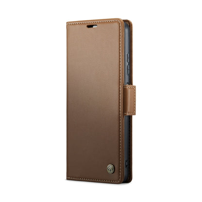 For Xiaomi Redmi Note 13 5G CaseMe 023 Butterfly Buckle Litchi Texture RFID Anti-theft Leather Phone Case(Brown) - Xiaomi Cases by CaseMe | Online Shopping South Africa | PMC Jewellery | Buy Now Pay Later Mobicred