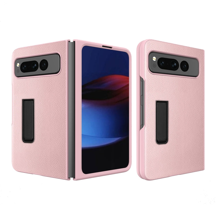 For Google Pixel Fold Litchi Texture Integrated Shockproof Phone Case with Holder(Pink) - Google Cases by PMC TechLife | Online Shopping South Africa | PMC TechLife | Buy Now Pay Later Mobicred
