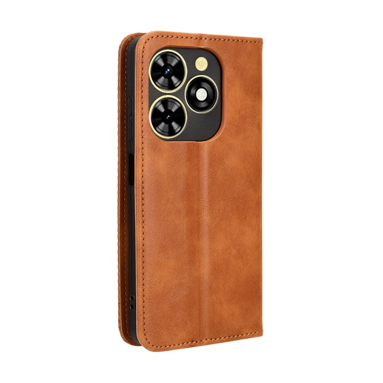 For Tecno Spark Go 2024 Magnetic Buckle Retro Texture Leather Phone Case(Brown) - Tecno Cases by PMC Jewellery | Online Shopping South Africa | PMC Jewellery | Buy Now Pay Later Mobicred