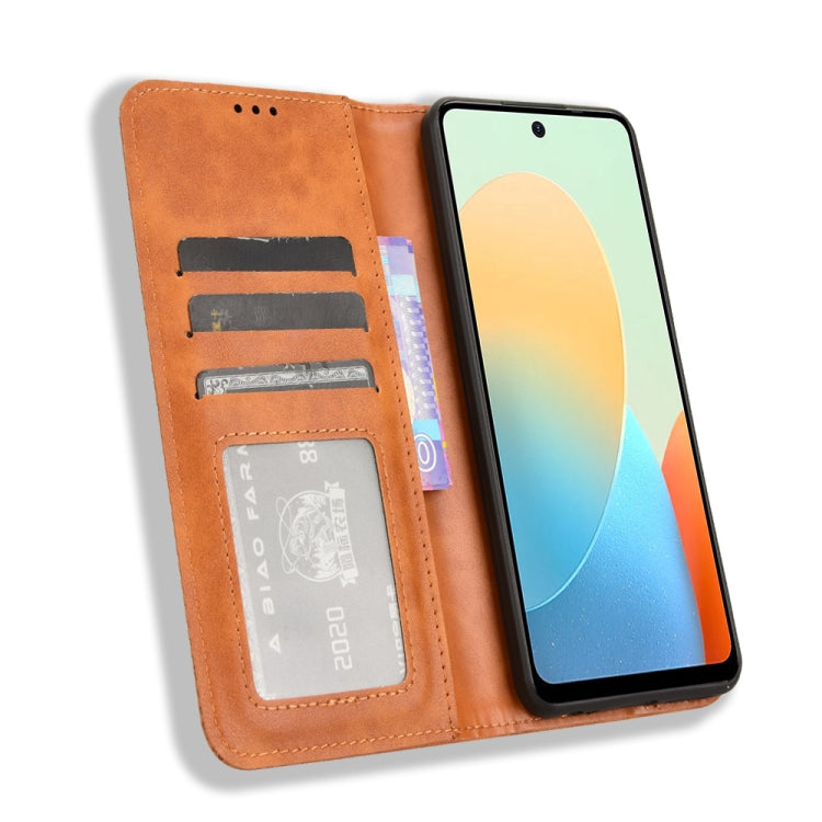 For Tecno Spark Go 2024 Magnetic Buckle Retro Texture Leather Phone Case(Brown) - Tecno Cases by PMC Jewellery | Online Shopping South Africa | PMC Jewellery | Buy Now Pay Later Mobicred