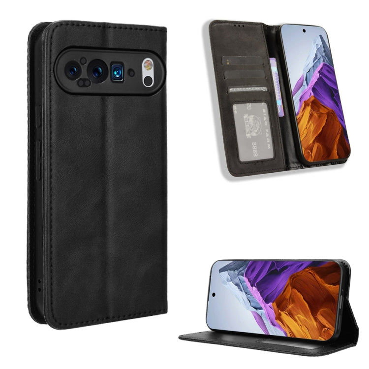 For Google Pixel 9 Magnetic Buckle Retro Texture Leather Phone Case(Black) - Google Cases by PMC TechLife | Online Shopping South Africa | PMC TechLife | Buy Now Pay Later Mobicred