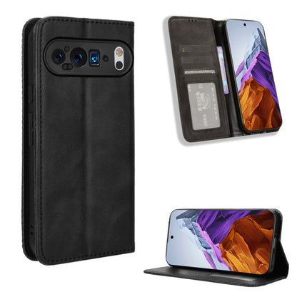 For Google Pixel 9 Magnetic Buckle Retro Texture Leather Phone Case(Black) - Google Cases by PMC Jewellery | Online Shopping South Africa | PMC Jewellery | Buy Now Pay Later Mobicred