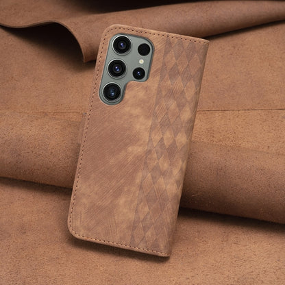 For Samsung Galaxy S23 Ultra 5G Plaid Embossed Leather Phone Case(Brown) - Galaxy S23 Ultra 5G Cases by PMC Jewellery | Online Shopping South Africa | PMC Jewellery