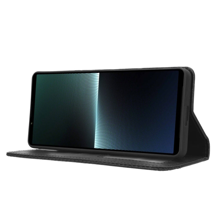For Sony Xperia 1 V Magnetic Buckle Retro Texture Leather Phone Case(Black) - Sony Cases by PMC TechLife | Online Shopping South Africa | PMC TechLife | Buy Now Pay Later Mobicred