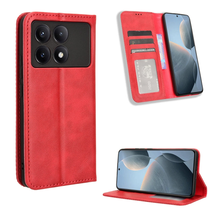 For Xiaomi Redmi K70 / K70 Pro Magnetic Buckle Retro Texture Leather Phone Case(Red) - Xiaomi Cases by PMC TechLife | Online Shopping South Africa | PMC TechLife | Buy Now Pay Later Mobicred