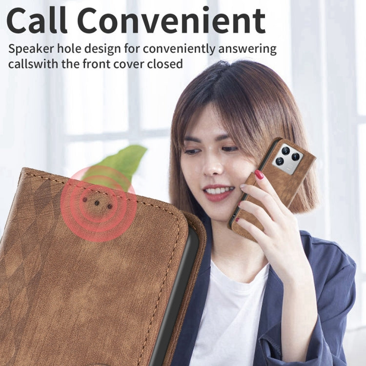 For Xiaomi 13 Plaid Embossed Leather Phone Case(Brown) - 13 Cases by PMC TechLife | Online Shopping South Africa | PMC TechLife | Buy Now Pay Later Mobicred