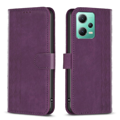 For Xiaomi Redmi Note 12 5G Global Plaid Embossed Leather Phone Case(Purple) - Xiaomi Cases by PMC Jewellery | Online Shopping South Africa | PMC Jewellery | Buy Now Pay Later Mobicred