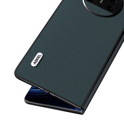 For Huawei Mate X3 ABEEL Genuine Leather Wave Black Edge Phone Case(Green) - Huawei Cases by PMC Jewellery | Online Shopping South Africa | PMC Jewellery