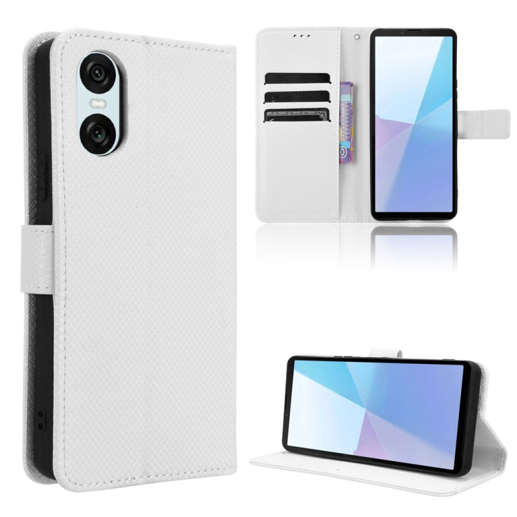 For Sony Xperia 10 VI 2024 Diamond Texture Leather Phone Case(White) - Sony Cases by PMC Jewellery | Online Shopping South Africa | PMC Jewellery | Buy Now Pay Later Mobicred