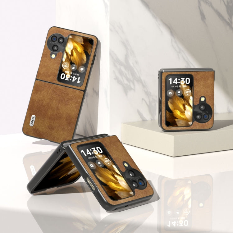For OPPO Find N3 Flip ABEEL Retro Litchi Texture PU Phone Case(Brown) - Find N3 Flip Cases by PMC TechLife | Online Shopping South Africa | PMC TechLife | Buy Now Pay Later Mobicred