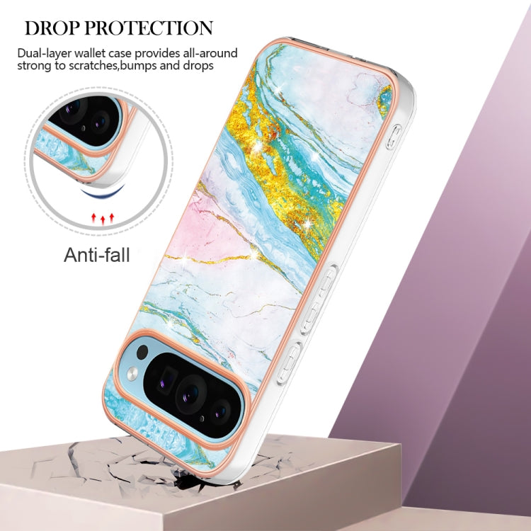 For Google Pixel 9 Pro XL Electroplating Marble Dual-side IMD Phone Case(Green 004) - Google Cases by PMC Jewellery | Online Shopping South Africa | PMC Jewellery | Buy Now Pay Later Mobicred