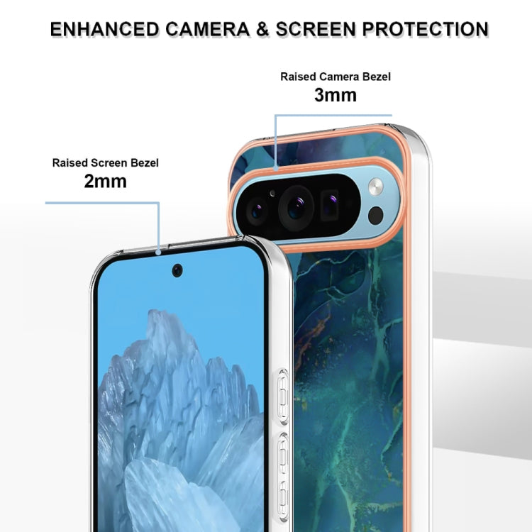 For Google Pixel 9 / 9 Pro Electroplating Marble Dual-side IMD Phone Case(Green 017) - Google Cases by PMC TechLife | Online Shopping South Africa | PMC TechLife | Buy Now Pay Later Mobicred