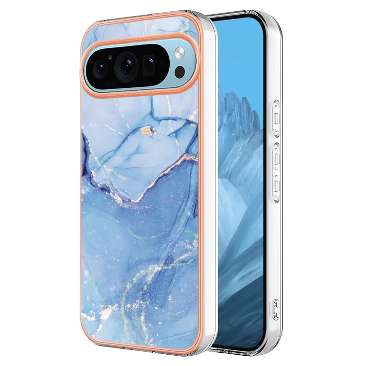 For Google Pixel 9 / 9 Pro Electroplating Marble Dual-side IMD Phone Case(Blue 018) - Google Cases by PMC TechLife | Online Shopping South Africa | PMC TechLife | Buy Now Pay Later Mobicred
