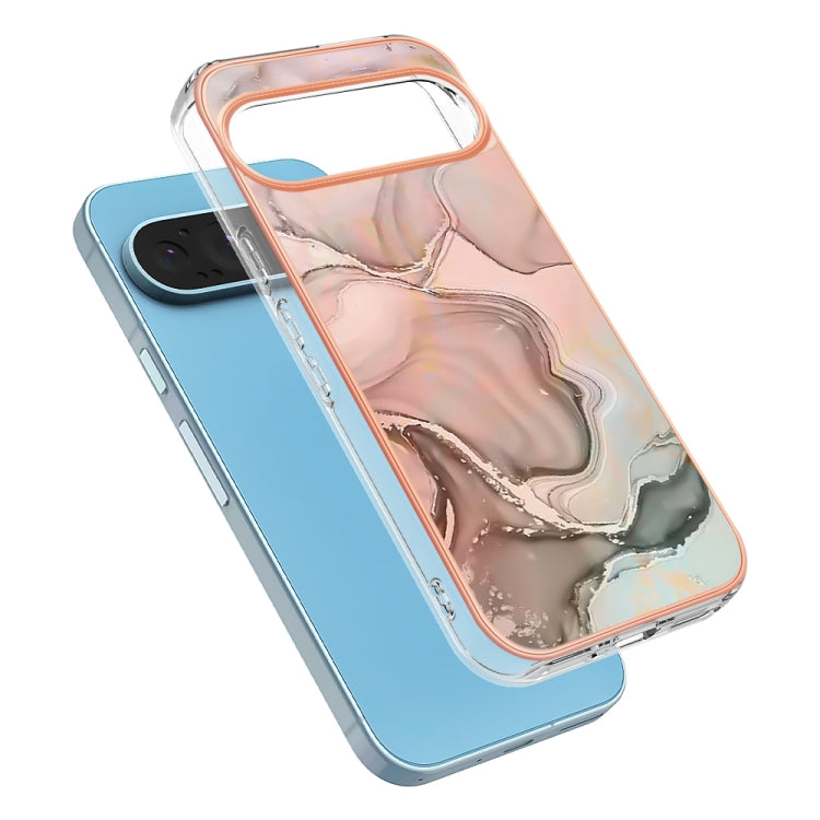 For Google Pixel 9 / 9 Pro Electroplating Marble Dual-side IMD Phone Case(Rose Gold 015) - Google Cases by PMC Jewellery | Online Shopping South Africa | PMC Jewellery | Buy Now Pay Later Mobicred