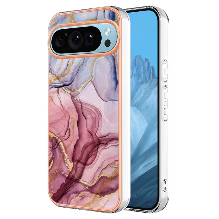 For Google Pixel 9 / 9 Pro Electroplating Marble Dual-side IMD Phone Case(Rose Red 014) - Google Cases by PMC Jewellery | Online Shopping South Africa | PMC Jewellery | Buy Now Pay Later Mobicred