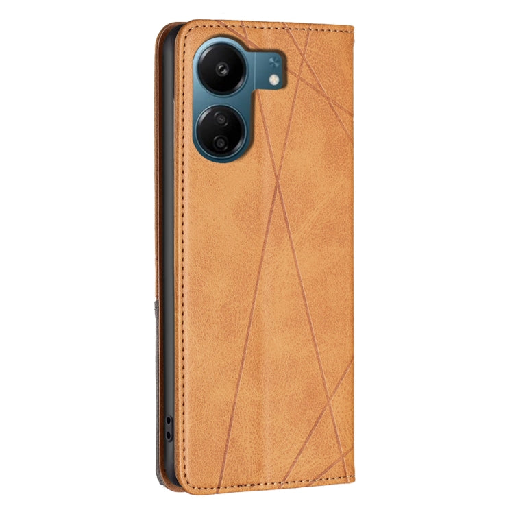 For Xiaomi Redmi 13C Rhombus Texture Magnetic Leather Phone Case(Yellow) - 13C Cases by PMC TechLife | Online Shopping South Africa | PMC TechLife | Buy Now Pay Later Mobicred