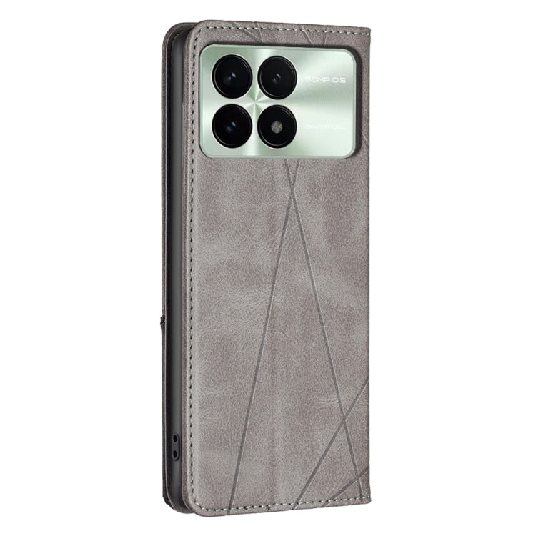 For Xiaomi Redmi K70E Rhombus Texture Magnetic Leather Phone Case(Grey) - Xiaomi Cases by PMC TechLife | Online Shopping South Africa | PMC TechLife | Buy Now Pay Later Mobicred