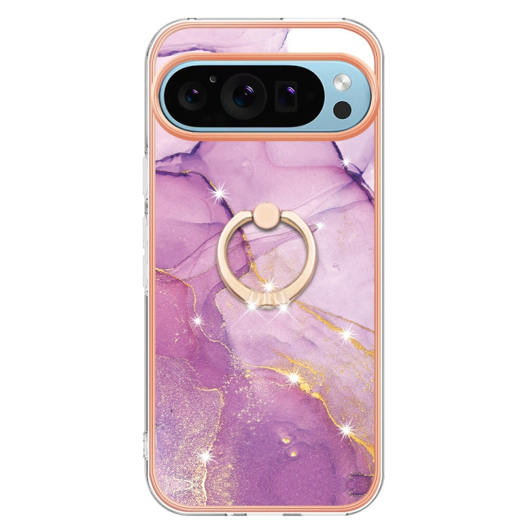 For Google Pixel 9 / 9 Pro Electroplating Marble IMD TPU Phone Case with Ring Holder(Purple 001) - Google Cases by PMC Jewellery | Online Shopping South Africa | PMC Jewellery | Buy Now Pay Later Mobicred