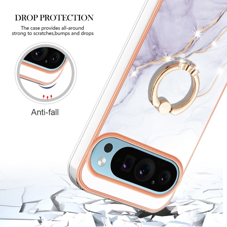 For Google Pixel 9 Pro Electroplating Marble IMD TPU Phone Case with Ring Holder(White 006) - Google Cases by PMC Jewellery | Online Shopping South Africa | PMC Jewellery | Buy Now Pay Later Mobicred