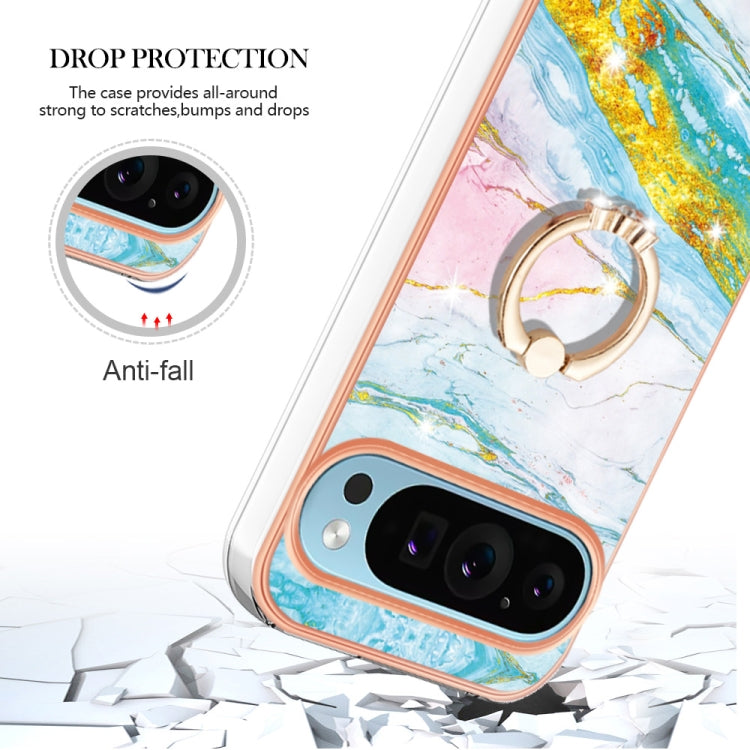 For Google Pixel 9 Pro XL Electroplating Marble IMD TPU Phone Case with Ring Holder(Green 004) - Google Cases by PMC Jewellery | Online Shopping South Africa | PMC Jewellery | Buy Now Pay Later Mobicred