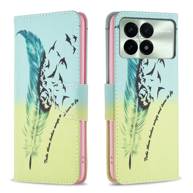 For Xiaomi Redmi K70 / K70 Pro Colored Drawing Pattern Leather Phone Case(Feather) - K70 Pro Cases by PMC Jewellery | Online Shopping South Africa | PMC Jewellery | Buy Now Pay Later Mobicred