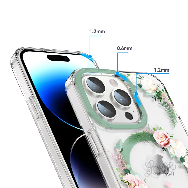 For iPhone 14 MagSafe Magnetic TPU Phone Case(White Pink Rose) - iPhone 14 Cases by PMC TechLife | Online Shopping South Africa | PMC TechLife
