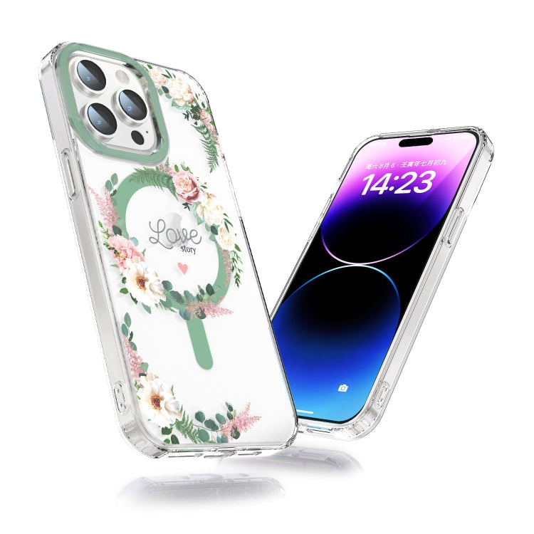 For iPhone 13 Pro Max MagSafe Magnetic TPU Phone Case(White Pink Rose) - iPhone 13 Pro Max Cases by PMC TechLife | Online Shopping South Africa | PMC TechLife