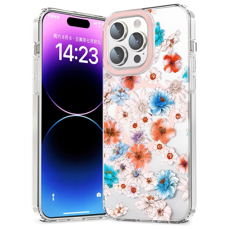 For iPhone 12 Pro MagSafe Magnetic TPU Phone Case(White Blue Flower) - iPhone 12 / 12 Pro Cases by PMC Jewellery | Online Shopping South Africa | PMC Jewellery