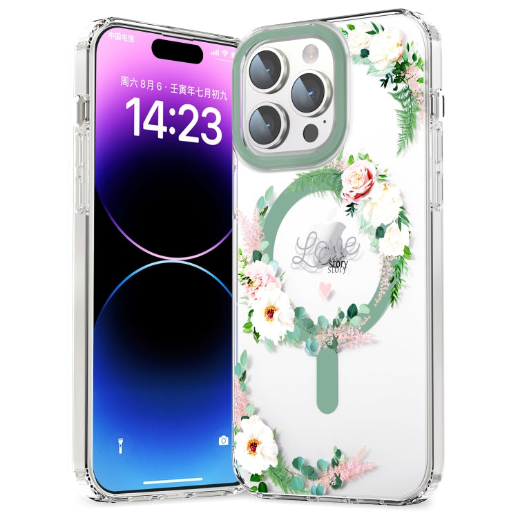 For iPhone 12 Pro MagSafe Magnetic TPU Phone Case(White Pink Rose) - iPhone 12 / 12 Pro Cases by PMC TechLife | Online Shopping South Africa | PMC TechLife
