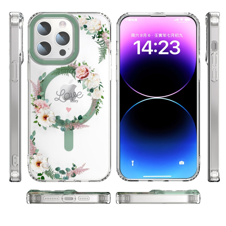 For iPhone 12 Pro MagSafe Magnetic TPU Phone Case(White Pink Rose) - iPhone 12 / 12 Pro Cases by PMC TechLife | Online Shopping South Africa | PMC TechLife
