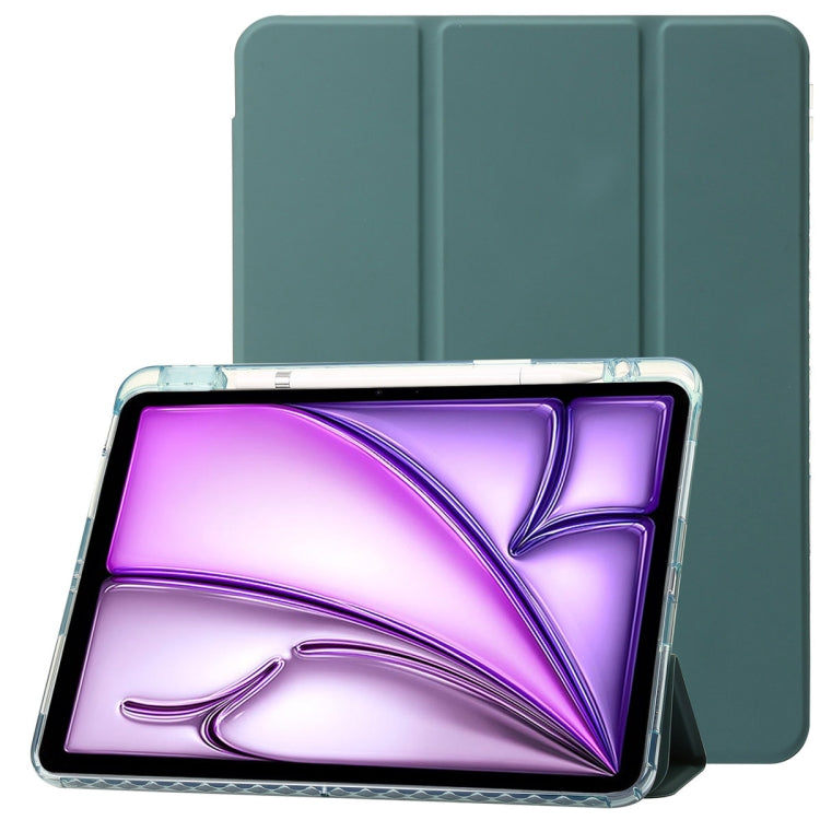For iPad Air 13 2024 Clear Acrylic 3-Fold Leather Tablet Case(Dark Green) - iPad Air 13 2024 Cases by PMC TechLife | Online Shopping South Africa | PMC TechLife | Buy Now Pay Later Mobicred