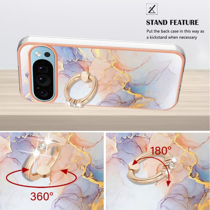 For Google Pixel 9 / 9 Pro Electroplating IMD TPU Phone Case with Ring(White Marble) - Google Cases by PMC Jewellery | Online Shopping South Africa | PMC Jewellery | Buy Now Pay Later Mobicred