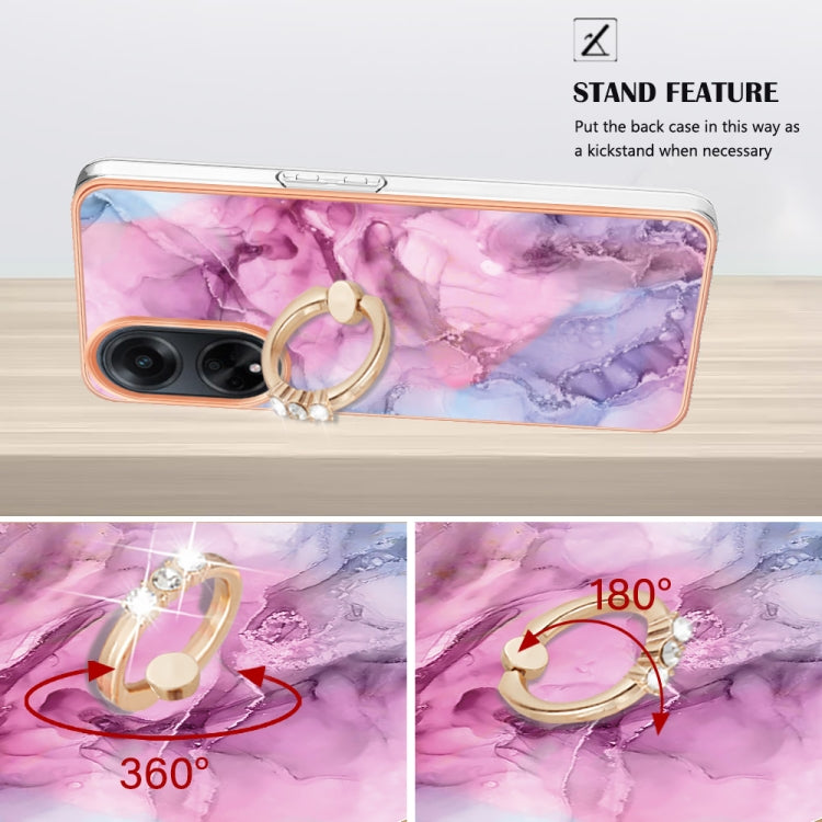 For OPPO A98 Electroplating Marble Dual-side IMD Phone Case with Ring(Pink 013) - OPPO Cases by PMC TechLife | Online Shopping South Africa | PMC TechLife