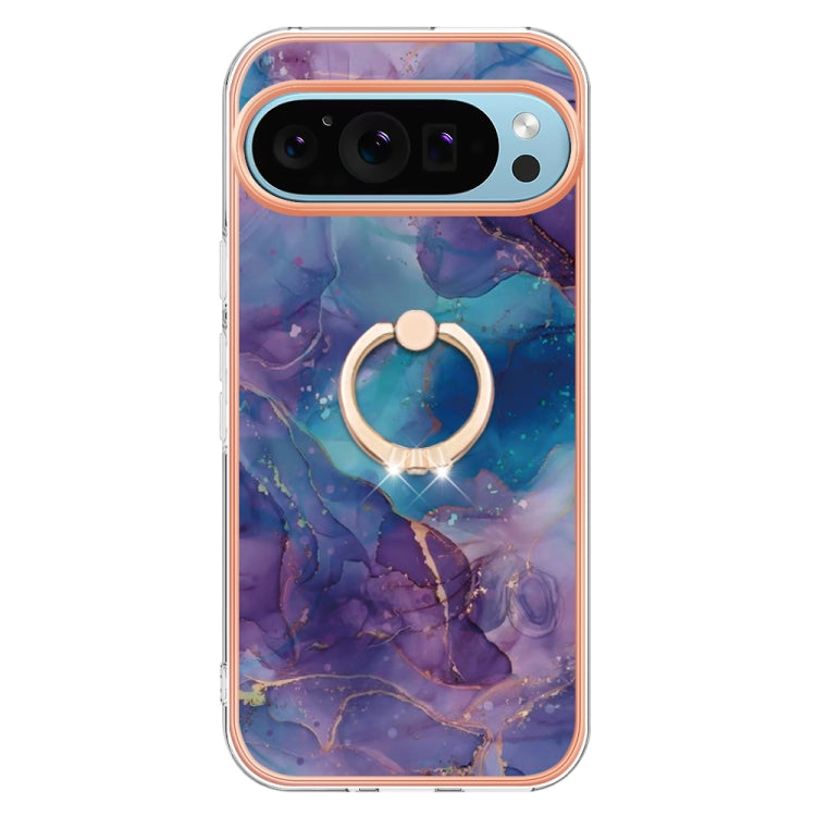 For Google Pixel 9 / 9 Pro Electroplating Marble Dual-side IMD Phone Case with Ring(Purple 016) - Google Cases by PMC Jewellery | Online Shopping South Africa | PMC Jewellery | Buy Now Pay Later Mobicred