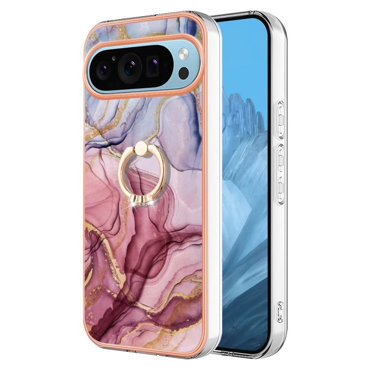 For Google Pixel 9 / 9 Pro Electroplating Marble Dual-side IMD Phone Case with Ring(Rose Red 014) - Google Cases by PMC Jewellery | Online Shopping South Africa | PMC Jewellery | Buy Now Pay Later Mobicred