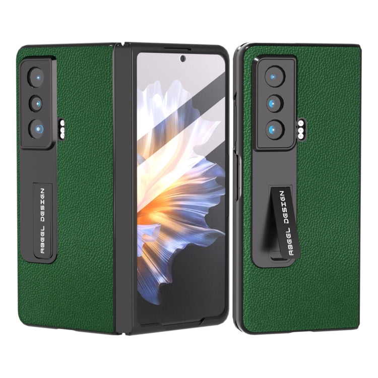 For Honor Magic Vs ABEEL Integrated Black Edge Genuine Leather Mino Phone Case with Holder(Green) - Honor Cases by PMC TechLife | Online Shopping South Africa | PMC TechLife | Buy Now Pay Later Mobicred
