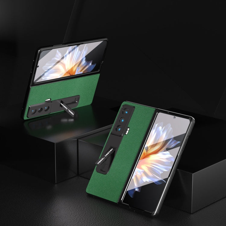 For Honor Magic Vs ABEEL Integrated Black Edge Genuine Leather Mino Phone Case with Holder(Green) - Honor Cases by PMC TechLife | Online Shopping South Africa | PMC TechLife | Buy Now Pay Later Mobicred