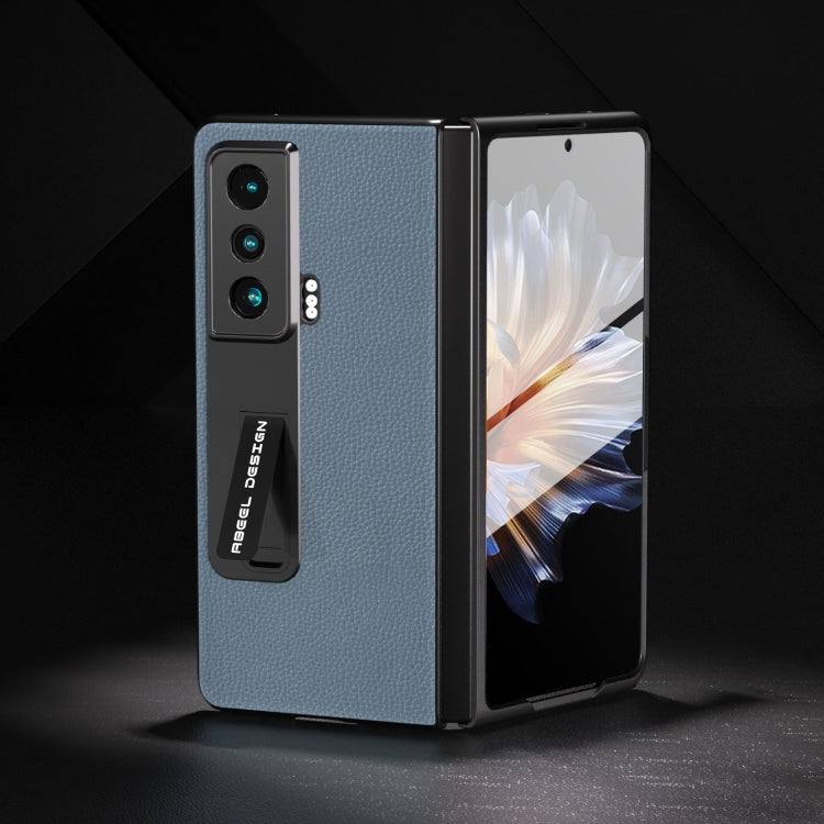 For Honor Magic Vs ABEEL Integrated Black Edge Genuine Leather Mino Phone Case with Holder(Blue) - Honor Cases by PMC TechLife | Online Shopping South Africa | PMC TechLife | Buy Now Pay Later Mobicred