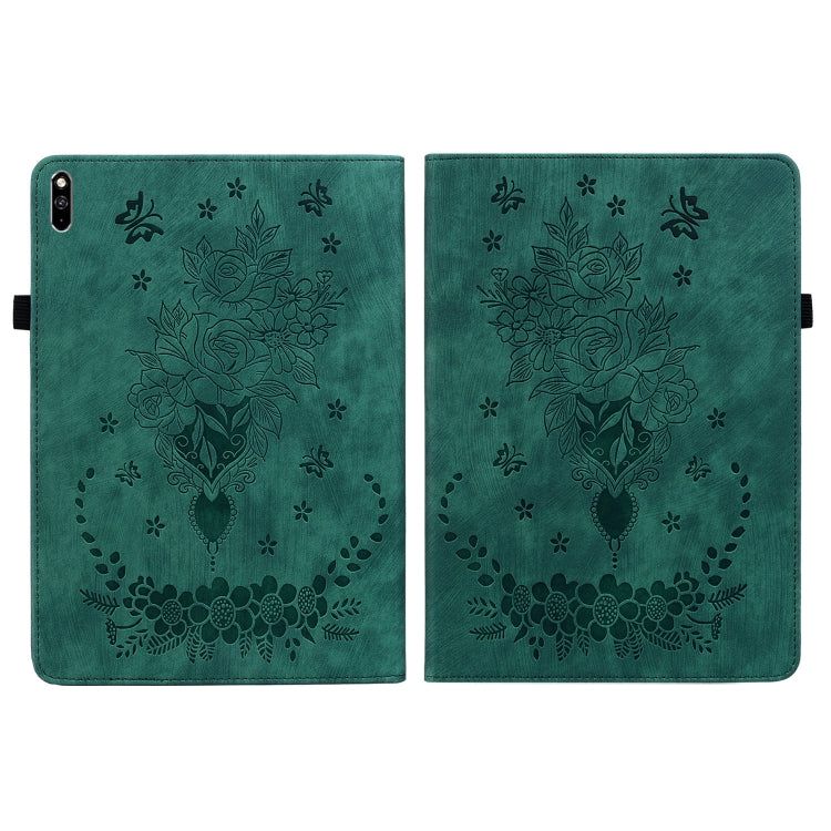 For Huawei MatePad Pro 10.8 2021 / 2018 Butterfly Rose Embossed Leather Tablet Case(Green) - Huawei Cases by PMC TechLife | Online Shopping South Africa | PMC TechLife | Buy Now Pay Later Mobicred