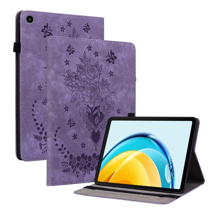 For Huawei MatePad SE 10.4 Butterfly Rose Embossed Leather Tablet Case(Purple) - Huawei Cases by PMC TechLife | Online Shopping South Africa | PMC TechLife | Buy Now Pay Later Mobicred