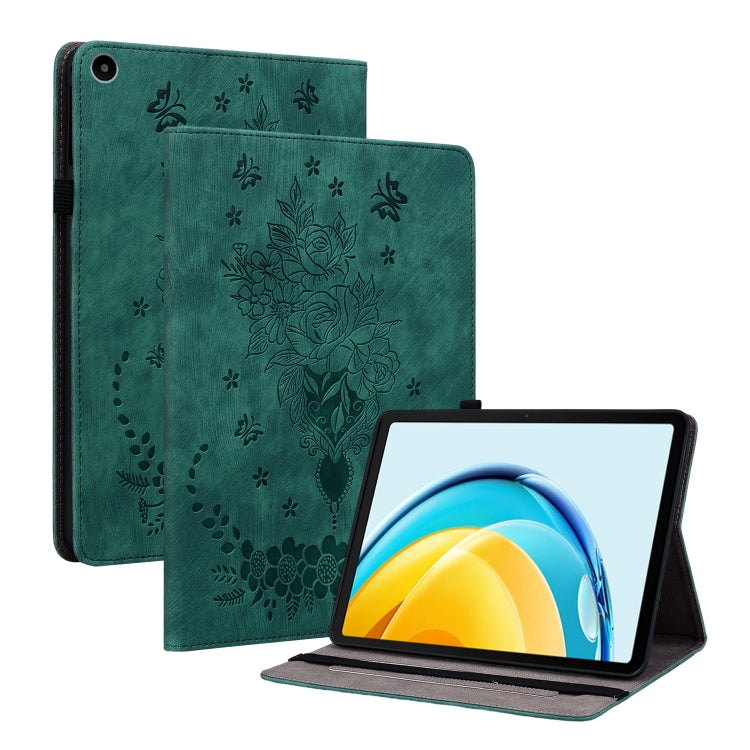 For Huawei MatePad SE 10.4 Butterfly Rose Embossed Leather Tablet Case(Green) - Huawei Cases by PMC TechLife | Online Shopping South Africa | PMC TechLife | Buy Now Pay Later Mobicred