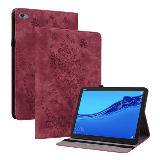 For Huawei MediaPad M5 Lite / C5 10.1 Butterfly Rose Embossed Leather Tablet Case(Red) - Huawei Cases by PMC Jewellery | Online Shopping South Africa | PMC Jewellery | Buy Now Pay Later Mobicred