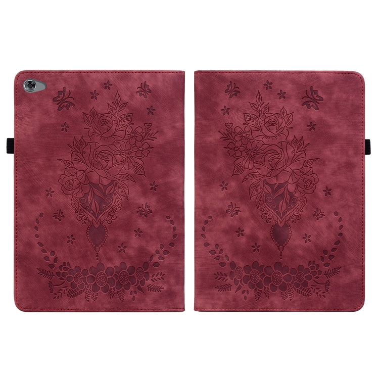 For Huawei MediaPad M5 Lite / C5 10.1 Butterfly Rose Embossed Leather Tablet Case(Red) - Huawei Cases by PMC TechLife | Online Shopping South Africa | PMC TechLife | Buy Now Pay Later Mobicred
