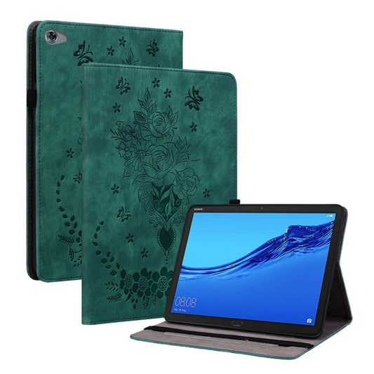 For Huawei MediaPad M5 Lite / C5 10.1 Butterfly Rose Embossed Leather Tablet Case(Green) - Huawei Cases by PMC Jewellery | Online Shopping South Africa | PMC Jewellery | Buy Now Pay Later Mobicred