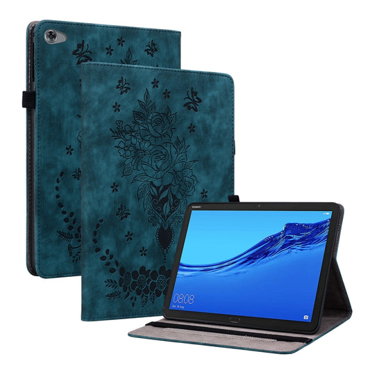 For Huawei MediaPad M5 Lite / C5 10.1 Butterfly Rose Embossed Leather Tablet Case(Dark Blue) - Huawei Cases by PMC Jewellery | Online Shopping South Africa | PMC Jewellery | Buy Now Pay Later Mobicred