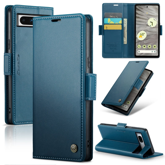 For Google Pixel 7a CaseMe 023 Butterfly Buckle Litchi Texture RFID Anti-theft Leather Phone Case(Blue) - Google Cases by CaseMe | Online Shopping South Africa | PMC Jewellery | Buy Now Pay Later Mobicred