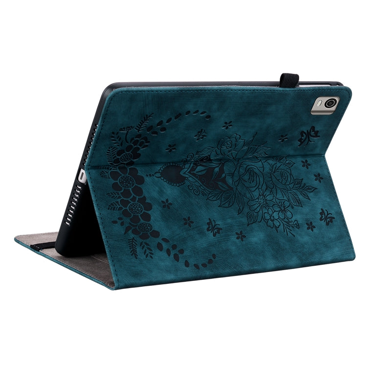 For Nokia T21 Butterfly Rose Embossed Leather Tablet Case(Dark Blue) - Honor Cases by PMC TechLife | Online Shopping South Africa | PMC TechLife | Buy Now Pay Later Mobicred