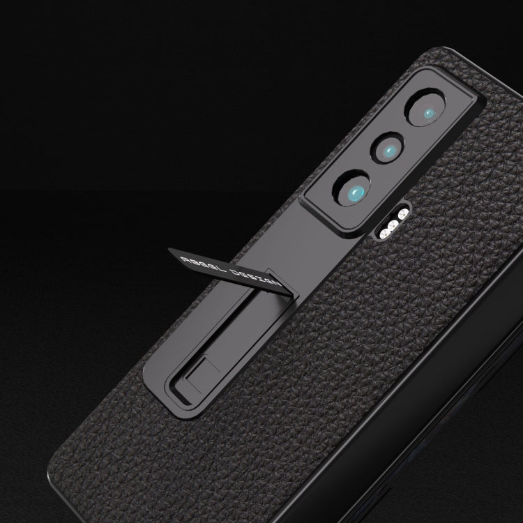 For Honor Magic Vs Integrated Genuine Leather Litchi Texture Phone Case with Holder(Black) - Honor Cases by PMC TechLife | Online Shopping South Africa | PMC TechLife | Buy Now Pay Later Mobicred