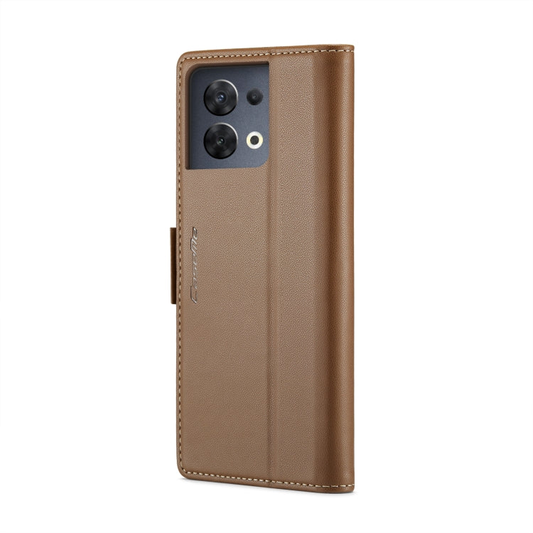 For OPPO Reno8 5G Global CaseMe 023 Butterfly Buckle Litchi Texture RFID Anti-theft Leather Phone Case(Brown) - OPPO Cases by CaseMe | Online Shopping South Africa | PMC Jewellery | Buy Now Pay Later Mobicred