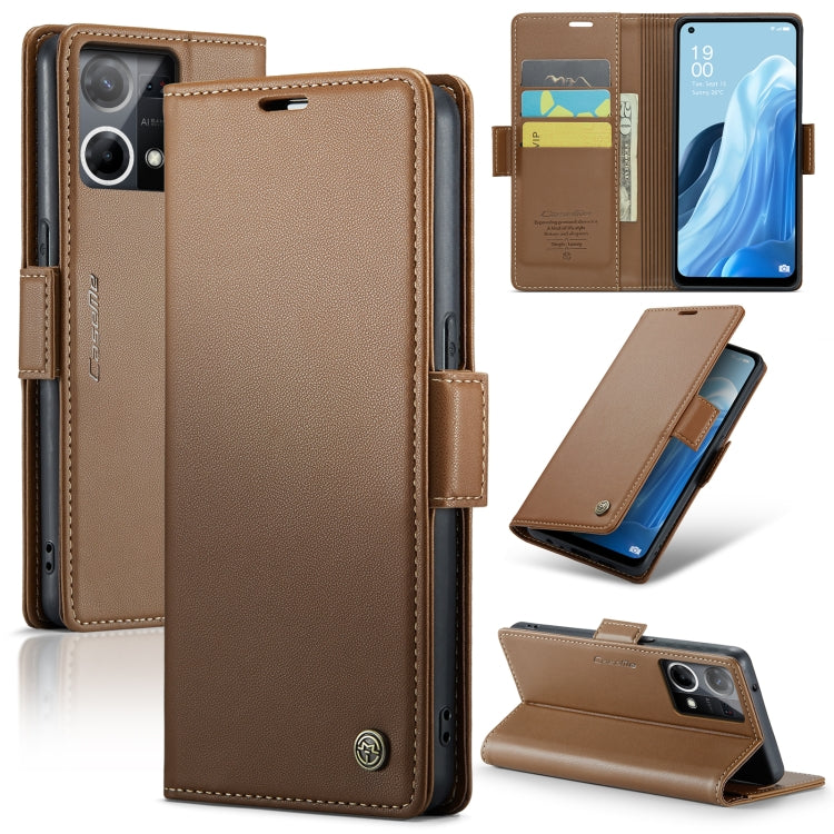 For OPPO Reno7 4G Indonesia/F21 Pro 4G/Reno8 4G CaseMe 023 Butterfly Buckle Litchi Texture RFID Anti-theft Leather Phone Case(Brown) - OPPO Cases by CaseMe | Online Shopping South Africa | PMC Jewellery | Buy Now Pay Later Mobicred